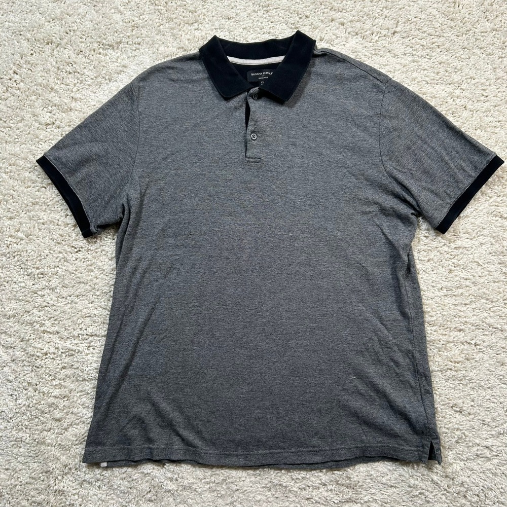 Banana Republic Dress Polo XL Gray Short Sleeve Cotton Contrast Collar 419891-01